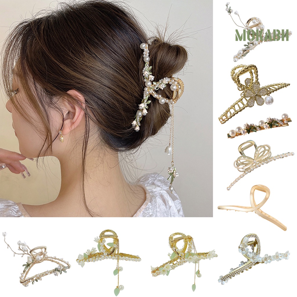 Kẹp Tóc Hình Hoa Lá Đính Ngọc Trai Giả Phong Cách Vintage Cho Nữ