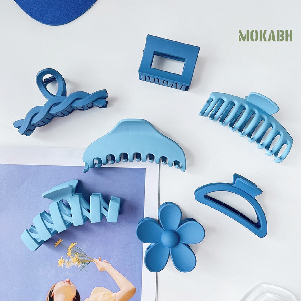 [Mok Abh] Set 8 Kẹp Tóc Hình Răng Cá Mập Màu Xanh Dương Chống Rơi Phong Cách Hàn Quốc