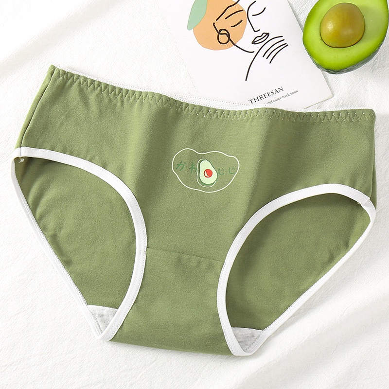 Quần Lót Đáy Cotton Màu Xanh Lá Sữa Bơ Tươi Mới Đơn Giản Phong Cách Nhật Bản Đáy Giữa Eo Cho Nữ Sinh