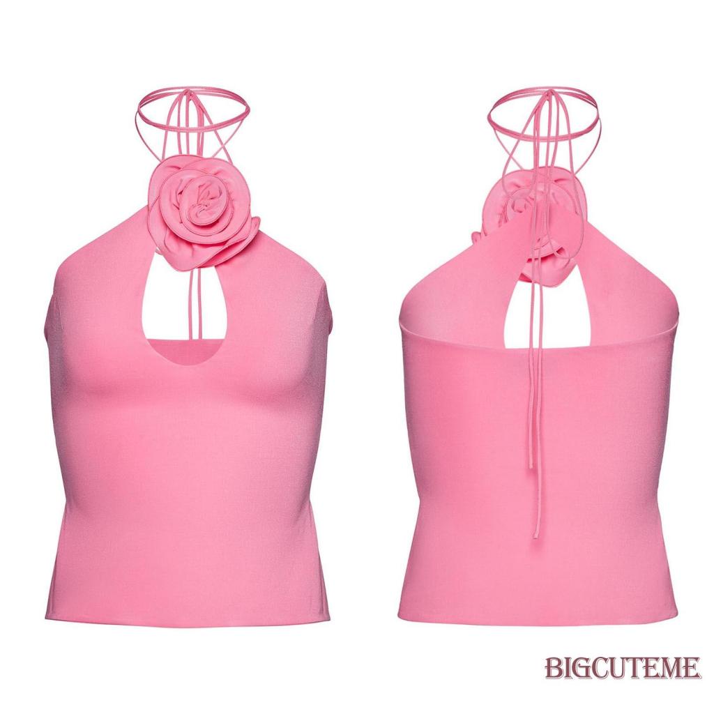 Áo Hai Dây Sát Nách Hở Lưng Màu Trơn In Họa Tiết Hoa 3D Dành Cho Nữ