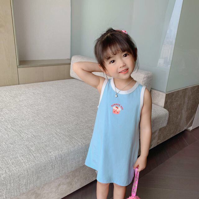 Đầm Hai Dây cotton Mùa Hè Hàn Quốc Mới Cho Bé Gái 2023