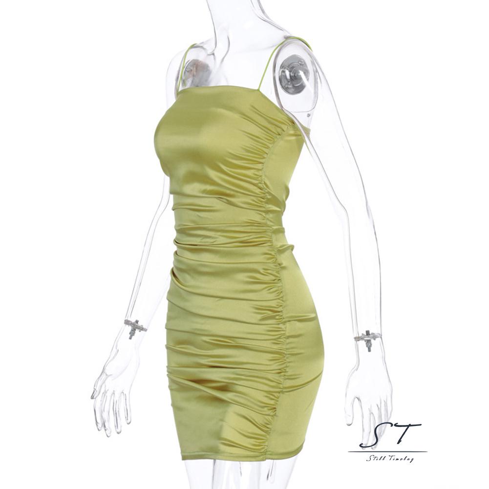 Đầm Hai Dây Màu Trơn Dáng Ôm Gợi Cảm Thời Trang Mùa Hè Cho Bạn Gái