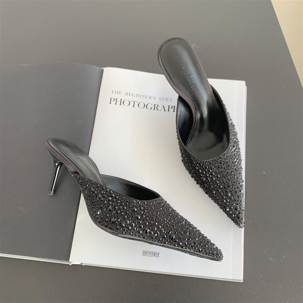 Dép Cao Gót Mũi Nhọn Đính Đá Phong Cách Âu Mỹ Thời Trang Mùa Xuân 2023