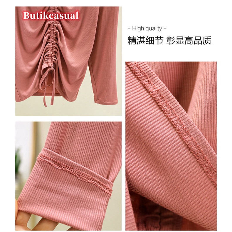 Áo Thun cotton Tay Dài Cổ Chữ v Dáng Rộng Màu Trơn Thời Trang Mùa Hè 2023 Cho Nữ