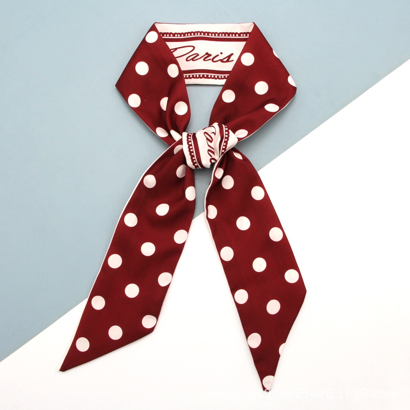 Khăn Quàng Cổ Thắt Nơ Họa Tiết Chấm Bi Bằng Lụa
