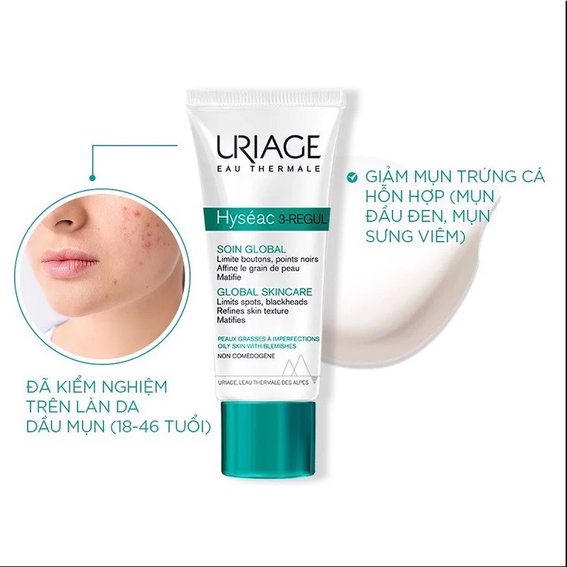 Kem dưỡng Uriage Hyseac 3- Regul Soin Global giảm mụn đỏ, kiềm dầu, thu nhỏ lỗ chân lông 40ml