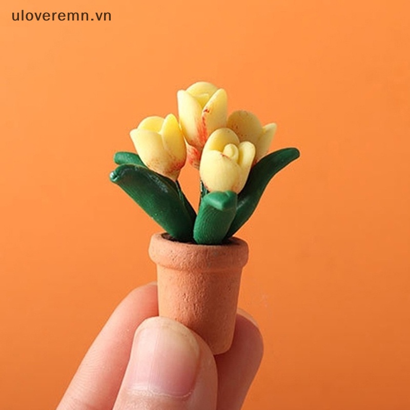 Chậu Hoa Tulip Mini Tỷ Lệ 1: 12 Dùng Trang Trí Tiểu Cảnh / Nhà Búp Bê