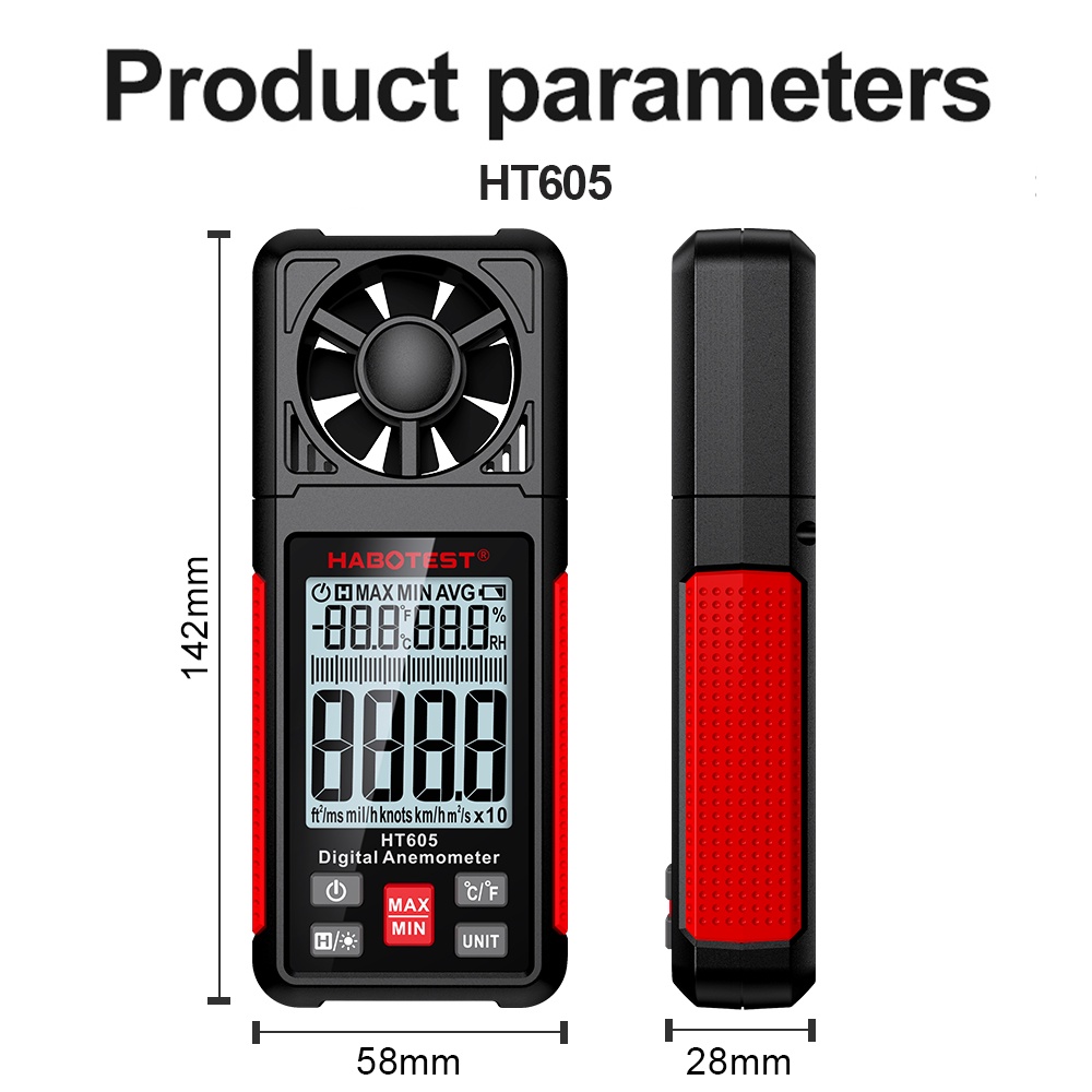 Máy Đo Tốc Độ Gió Kỹ Thuật Số HABOTEST HT605 Có Màn Hình LCD Hiển Thị Nhiệt Độ Và Độ Ẩm