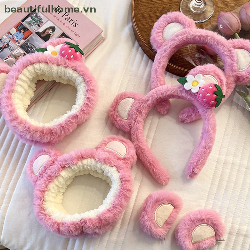 Băng Đô Cài Tóc Tai Gấu / Dâu Tây Bằng Lông Nhung Dễ Thương Xinh Xắn