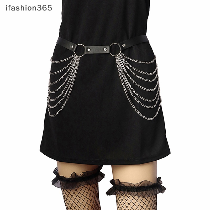 Thắt Lưng Dây Xích Bằng Da Màu Đen Phong Cách Gothic Quyến Rũ ifashion365