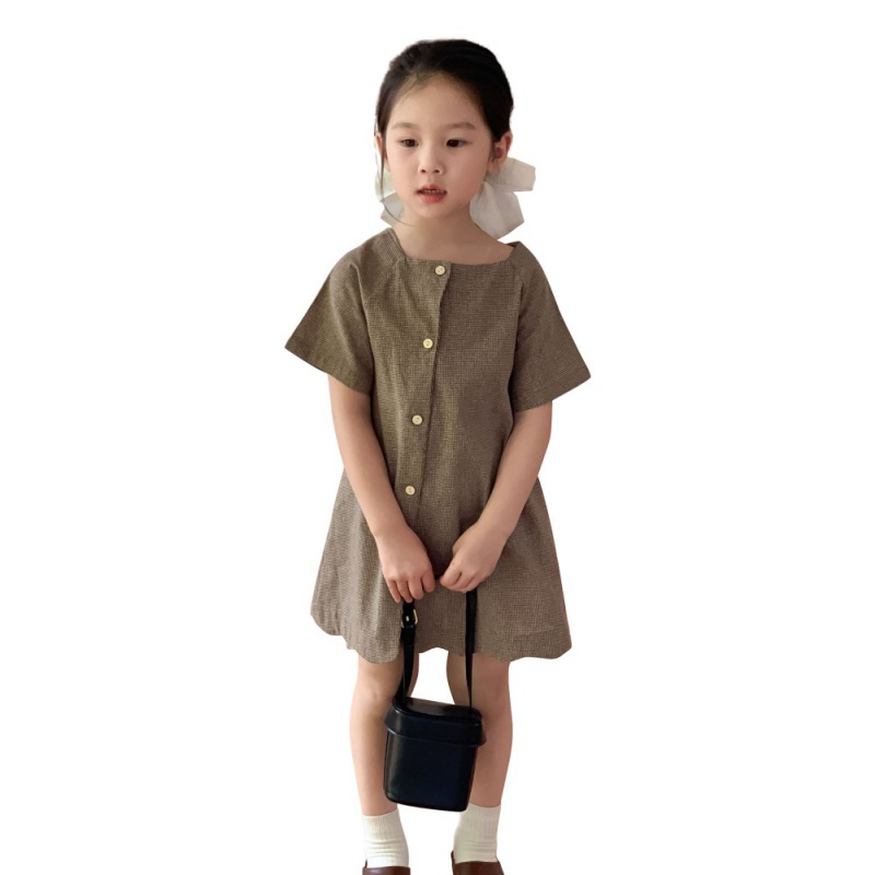 Đầm Kẻ Sọc Ca Rô Phối Ren Kiểu Retro Pháp Thời Trang Mùa Hè Cho Nữ