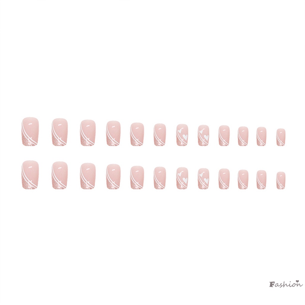 Móng Tay Giả Màu Hồng In Đường Kẻ Trắng Bền &amp; Không Bao Giờ Xẻ Tà Thoải Mái