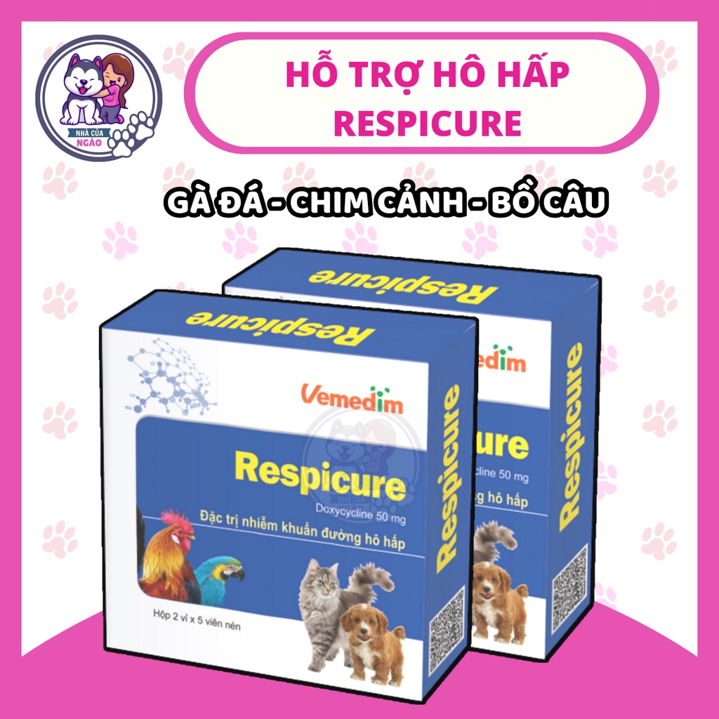 Vemedim Respicure - Hỗ trợ nhiễm khuẩn đường hô hấp trên chó mèo, chim cảnh, bồ câu, gà cảnh, gà đá.