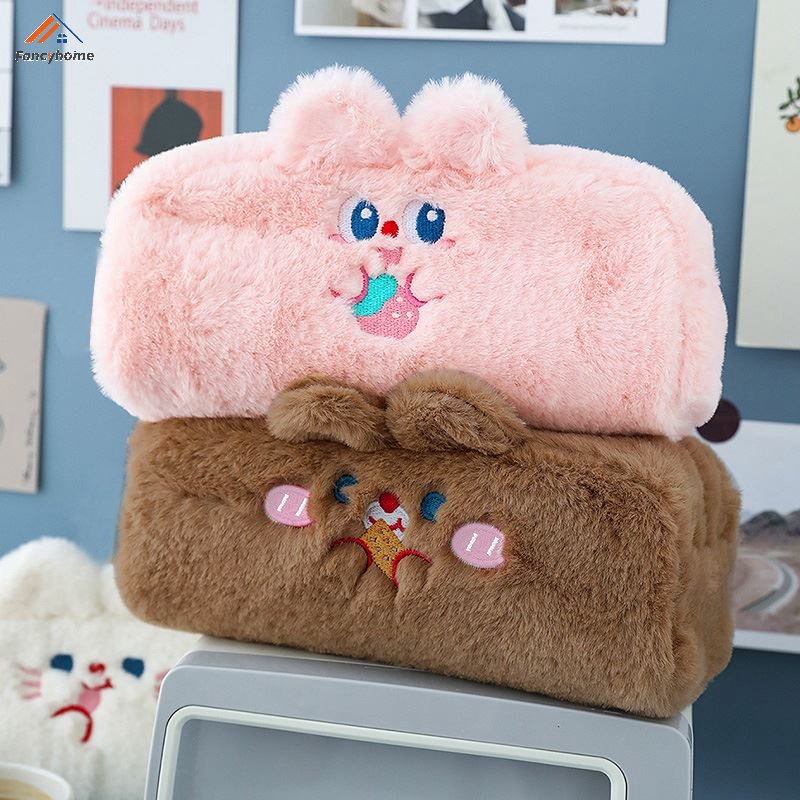 Bóp Viết Lông Mềm Có Khóa Kéo Hình Gấu Dễ Thương