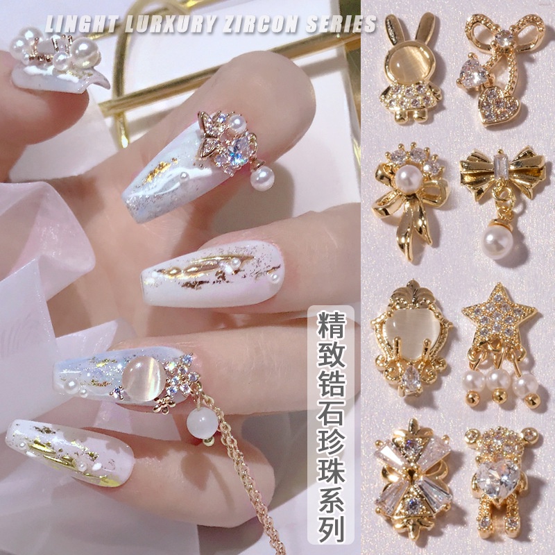 Phụ Kiện Trang Trí Móng Tay Hình Nơ Đính Đá Zircon Phong Cách Nhật Bản Sang Trọng