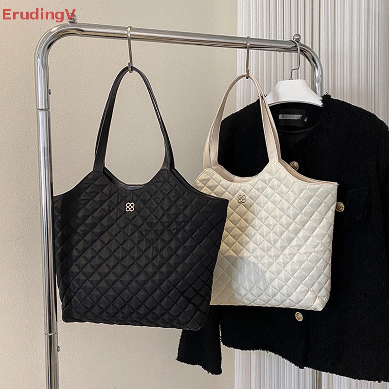 [ErudingV] Túi Xách Tote Đeo Vai Sức Chứa Lớn Họa Tiết Lưới Hình Thoi Vintage Thời Trang Mùa Thu Cao Cấp Có Khóa Cài [Mới]