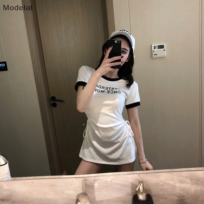 Đầm Mini Cổ Tròn In Chữ Phong Cách Hàn Quốc Thời Trang Mùa Hè Cho Nữ