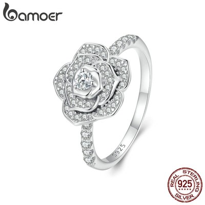BAMOER Nhẫn bạc 925 HìNh Hoa HồNg Sang TrọNg