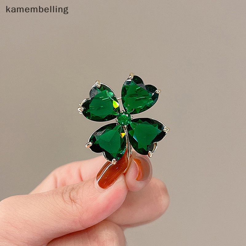 Ghim Cài Áo Hình Cỏ Bốn Lá May Mắn Màu Ngọc Lục Bảo Phong Cách Pháp Cổ Điển Dành Cho Nữ