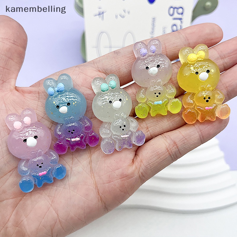 Set 2 Chú Thỏ Hoạt Hình Ba Chiều Bằng Nhựa Resin Màu Gradient Trang Trí Nhà Cửa / Xe Hơi