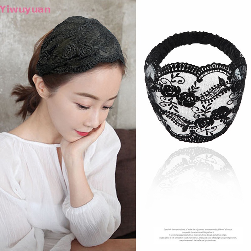 < Yiwuyuan > Băng Đô Cài Tóc Che Mặt Phối Ren Trắng Thêu Họa Tiết Đơn Giản Thoáng Khí Thời Trang Mới