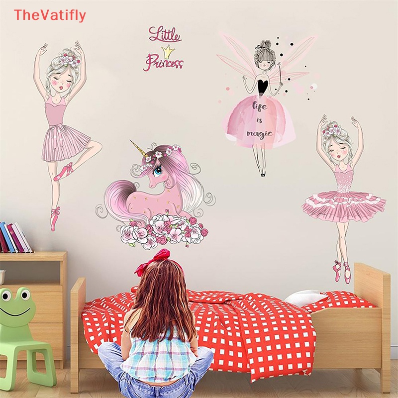 [Thevalifly] Sticker Dán Tường Phòng Bé Gái Múa Ba Lê Hoạt Hình Có Thể Tháo Rời
