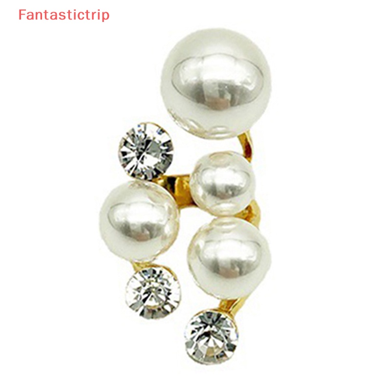 [Fantastictrip] Nhẫn Hở Đính Đá Pha Lê Và Hạt Ngọc Trai Oversize Thời Thượng Phong Cách Hàn Quốc Dành Cho Nữ