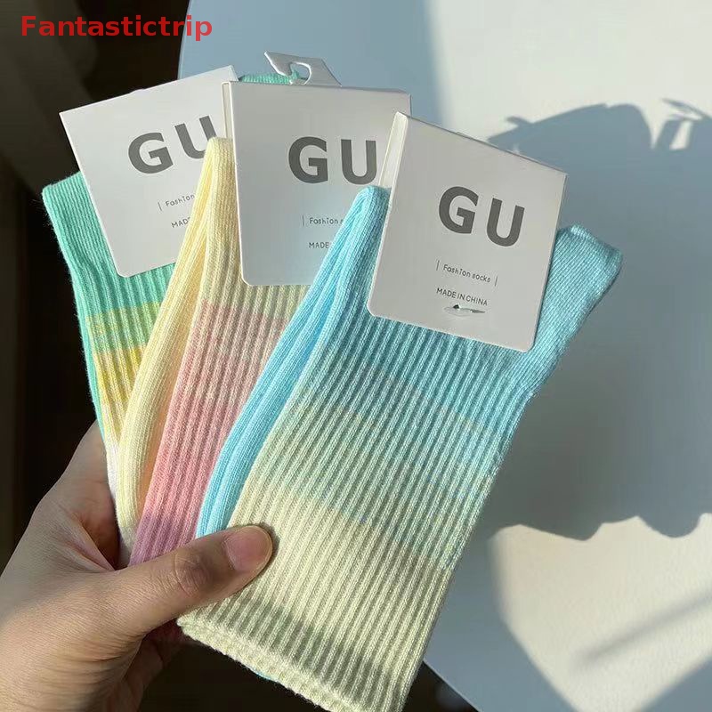 [Fantastictrip] Vớ Thể Thao Cotton Cổ Cao Vừa Màu Kẹo Gradient Đơn Giản Thời Trang Xuân Thu Dành Cho Bạn Nữ Mới