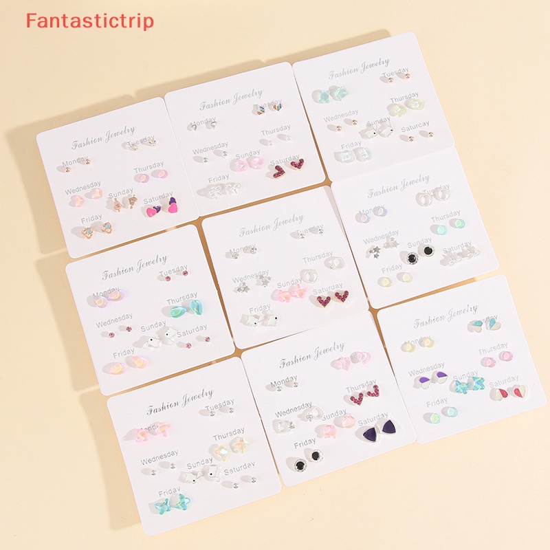 [Fantastictrip] Set Khuyên Tai Thời Trang Hàn Quốc Nhiều Cặp Bông Tai Hình Học Bướm Dễ Thương Phụ Kiện Trang Sức Cho Nữ Mới