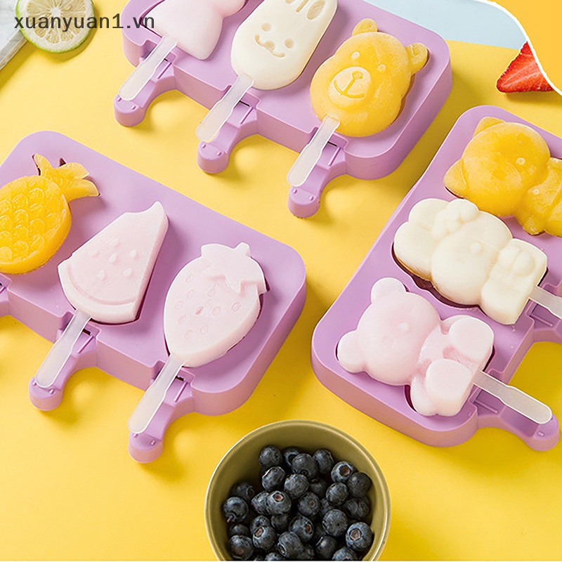 Khuôn Silicon Làm Kem Que Hình Động Vật Hoạt Hình Dễ Thương