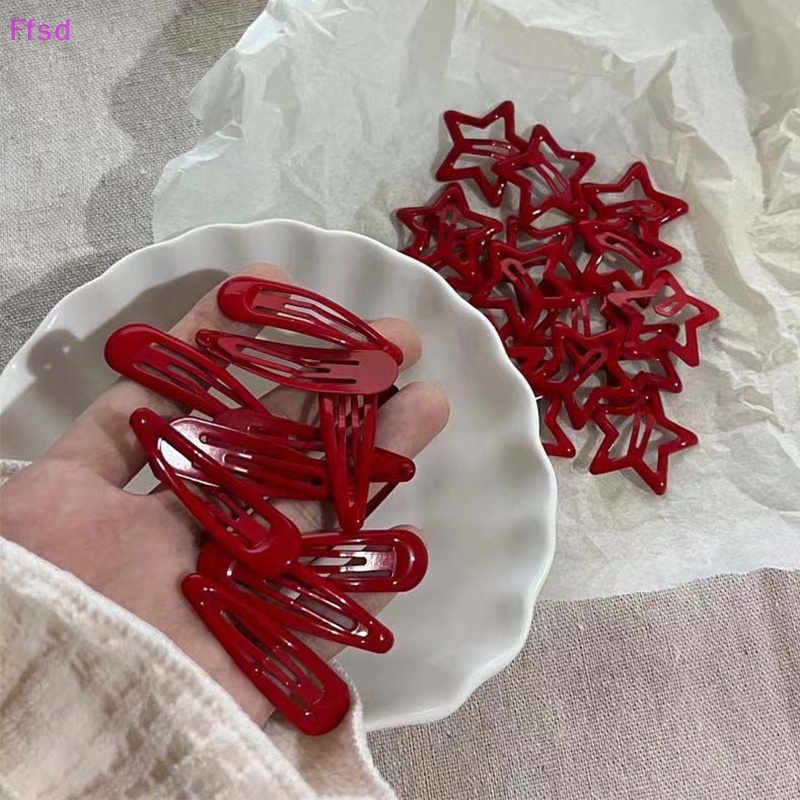 Set 5 Kẹp Tóc Hình Ngôi Sao Đỏ May Mắn Bằng Kim Loại Cho Nữ