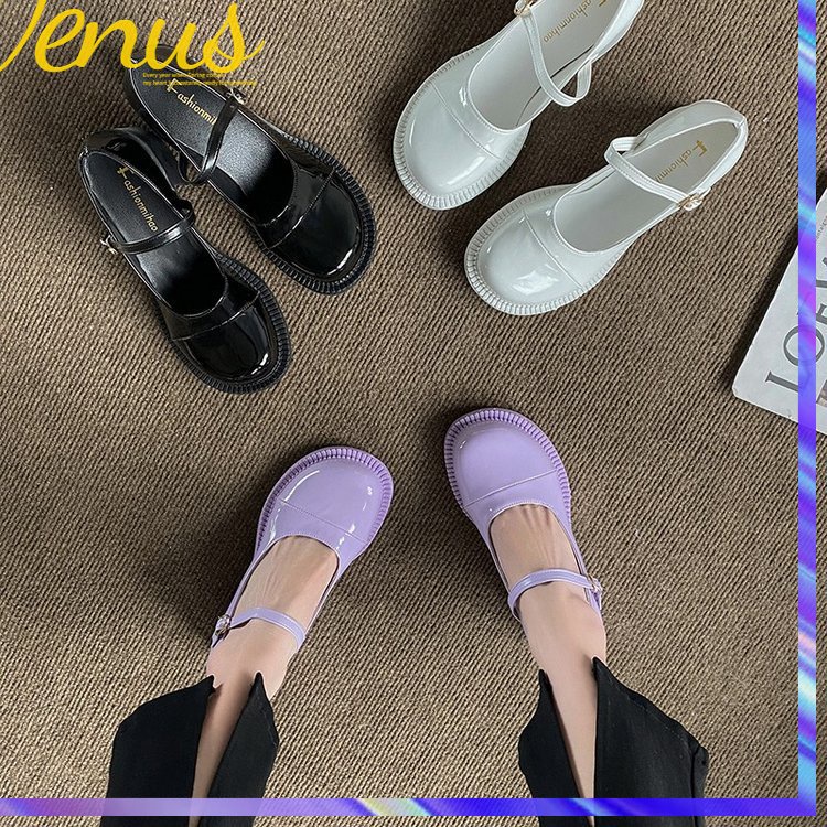 Giày Cao Gót Mary Jane taro 122 Chất Liệu Da Bóng Màu Tím Sáng Cho Nữ