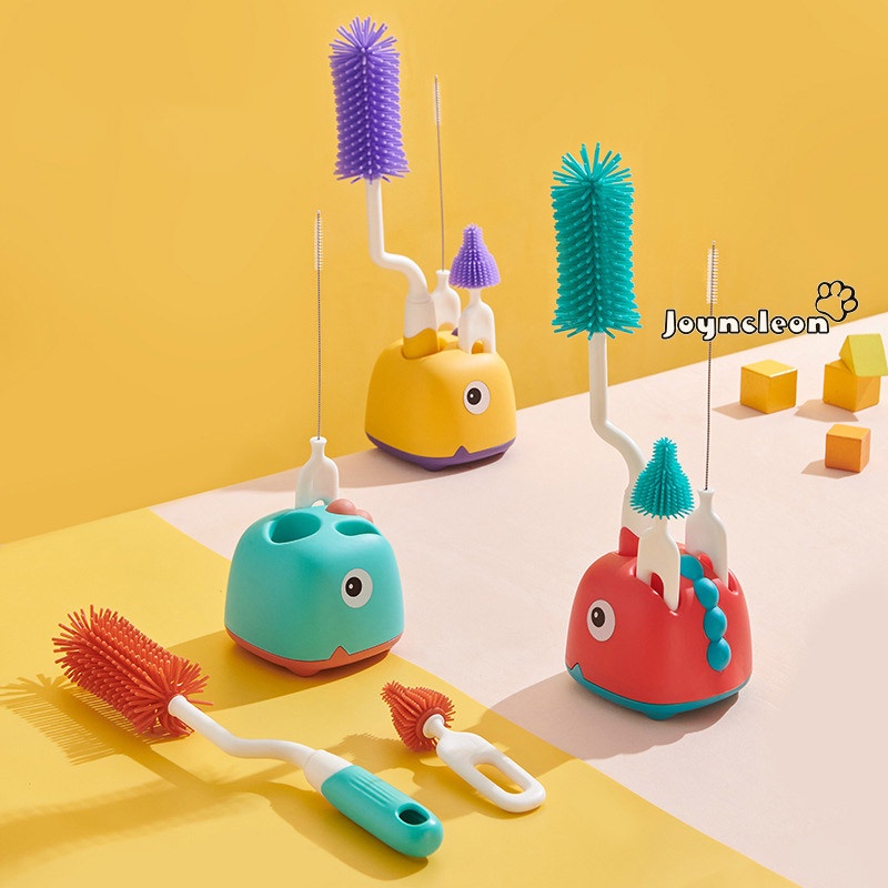 Bộ Bàn Chải Vệ Sinh Bình Sữa Em Bé Bằng Silicone Kèm Đế Đựng Tiện Dụng