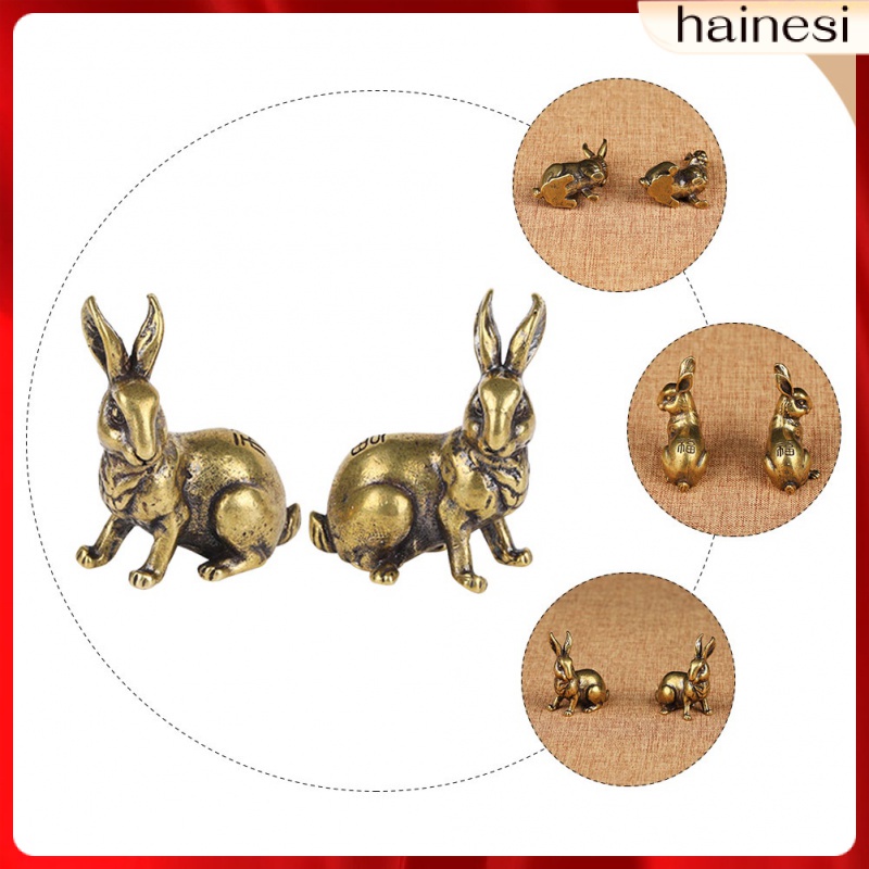 Set 2 Tượng Thỏ Mini Bằng Đồng Thau Phong Cách Trung Hoa Cổ Điển Trang Trí Nhà Cửa / Văn Phòng