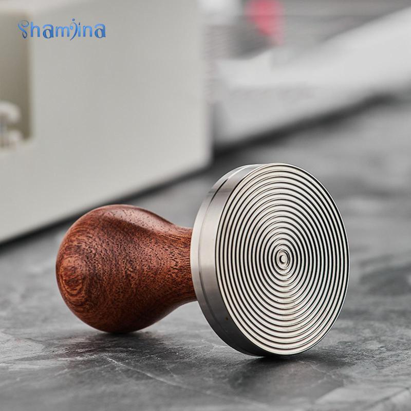 Shamjina Tay cầm ép bột cà phê bằng gỗ đáy phẳng 51/53/58mm dùng pha chế espresso / nhà hàng/ nhà bếp