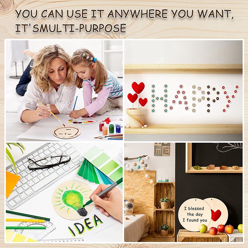 Set 50 Lát Gỗ Tròn Trơn Có Lỗ Treo (4 Inch)