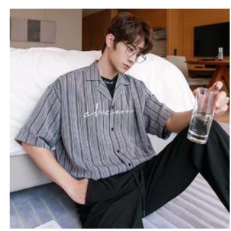 Áo Sơ Mi Ngắn Tay Dáng Rộng Họa Tiết Sọc Thời Trang Mùa Hè Nhật Bản Dành Cho Nam