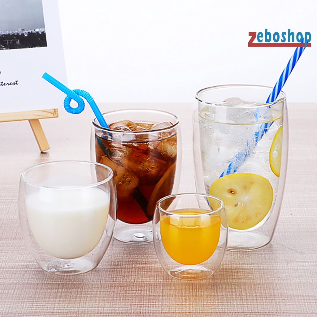 Cốc Uống Nước Hai Lớp Bằng Kính Chịu Nhiệt Trọng Lượng Nhẹ