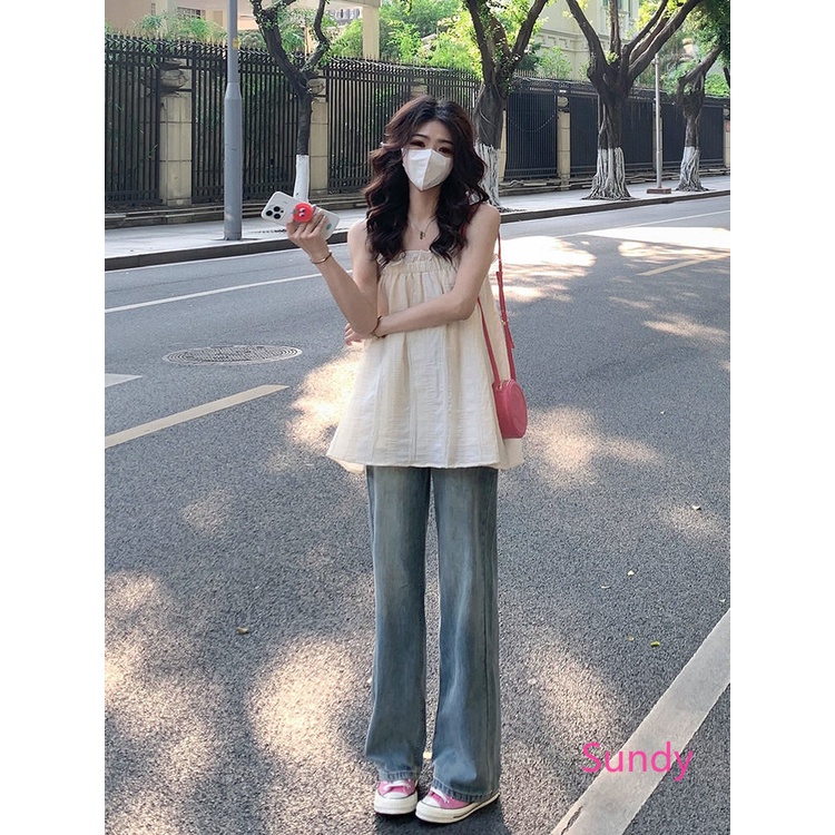 Áo Hai Dây Dáng Suông Màu Trắng Phong Cách Pháp Cổ Điển Thời Trang Mùa Hè Mới Cho Nữ