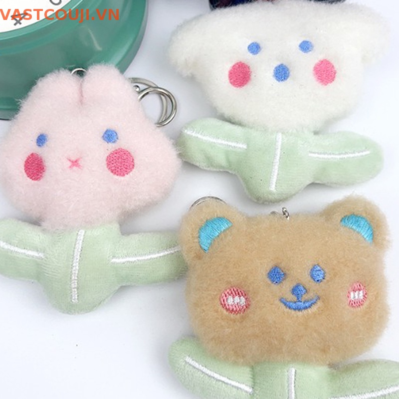 Móc Khóa Hình Gấu / Thỏ Nhồi Bông Hoa 3D Sáng Tạo Dễ Thương