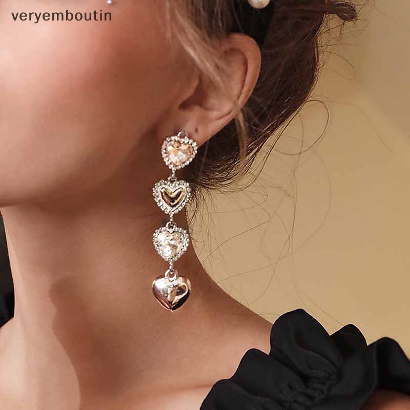 1 Đôi Bông Tai Dáng Dài Hình Trái Tim Phong Cách Vintage Thời Trang