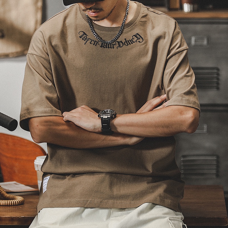 Áo Thun Cotton Màu Trơn Tay Ngắn Phong Cách Retro Mỹ Thời Trang Mùa Hè Mới 2023 Cho Nam