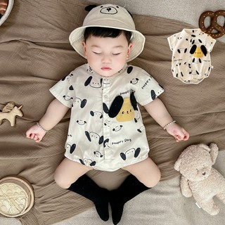 Bộ áo liền quần cotton ngắn tay hoạt hình cho bé trai bé gái 0-24 tháng tuổi