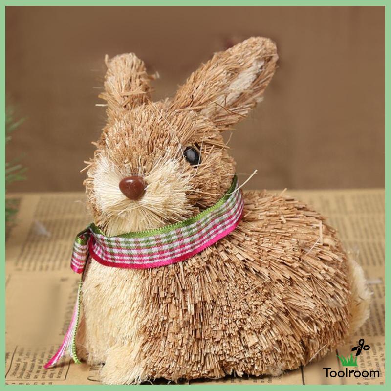 Mô Hình Chú Thỏ Phục Sinh Bằng Rơm Thủ Công Để Bàn Trang Trí