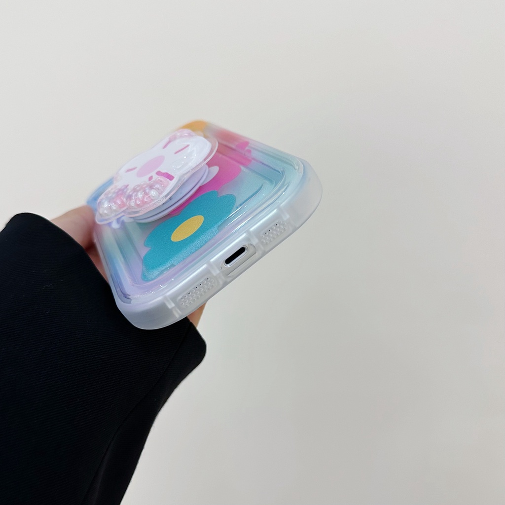 Ốp Điện Thoại TPU Dẻo Trong Suốt Họa Tiết Hoa &amp; Cầu Vồng Kèm Giá Đỡ Chống Rơi Cho iPhone 14 Plus 13 12 11 Pro Max