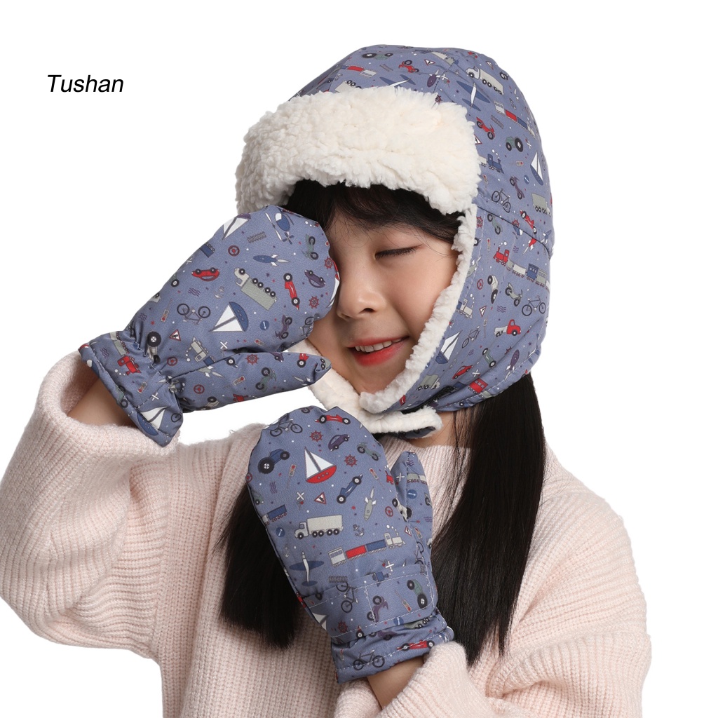 1 Bộ Mũ Và Găng Tay Giữ Ấm Tai Họa Tiết Rằn Ri Thời Trang Thu Đông