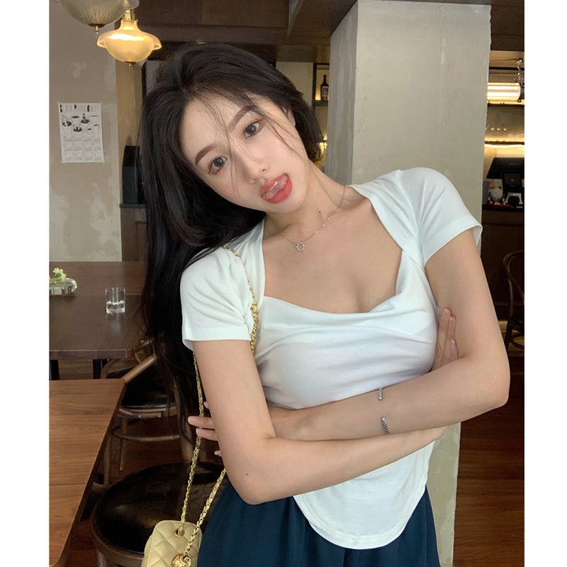 COZOK Áo Thun Ngắn Tay Cổ Vuông Thời Trang Quyến Rũ Dễ Phối Đồ