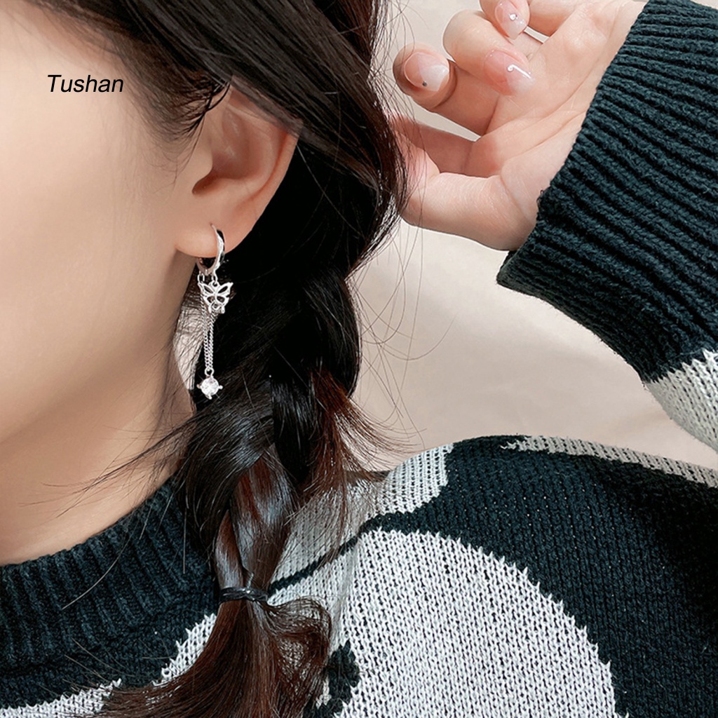 1 Bông Tai Tua Rua Hình Bướm Đính Đá Zircon Phong Cách Hàn Quốc