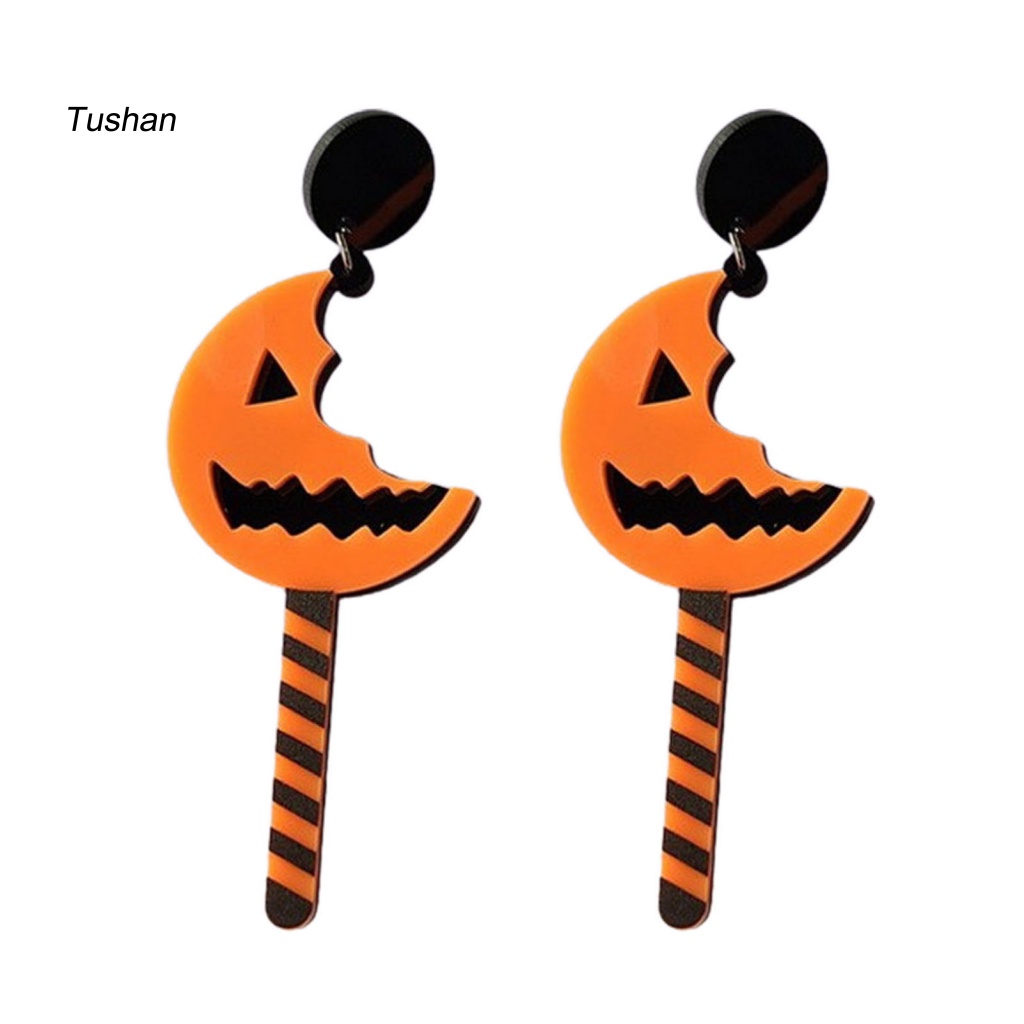 1 Đôi Bông Tai Acrylic Hình Mặt Trăng / Quả Bí Ngô Phong Cách Halloween Thời Trang