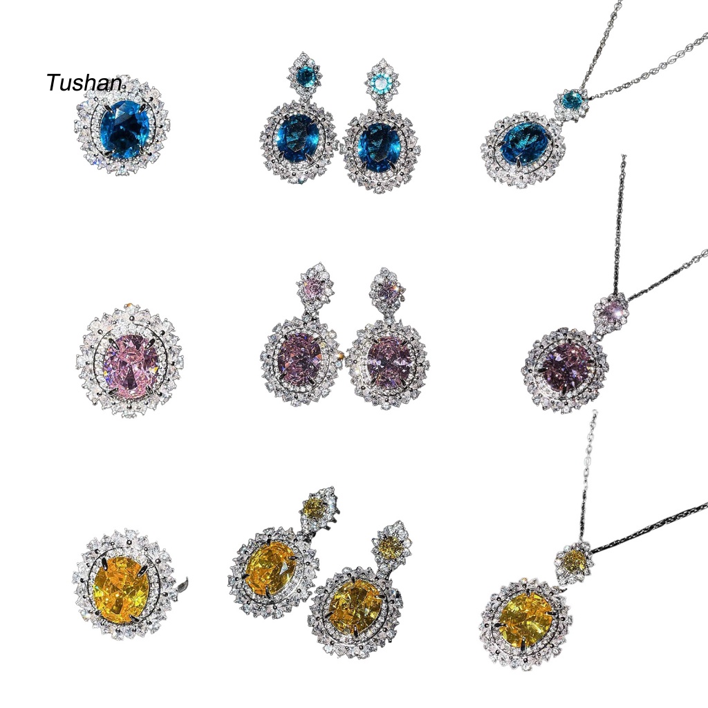 Bộ Trang Sức Mặt Đá Zircon Hình Giọt Nước Họa Tiết Hoa Xinh Xắn